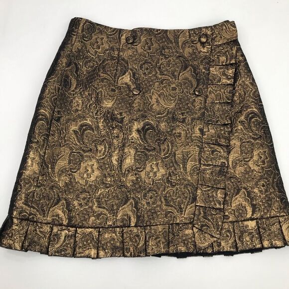 Sandro Paris Goldena Metallic Bronze Brocade Ruffled Mini Skirt - Picture 7 of 16